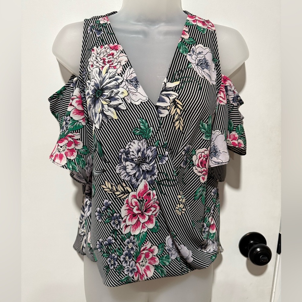 BCX Floral Cold Shoulder Blouse-#1399